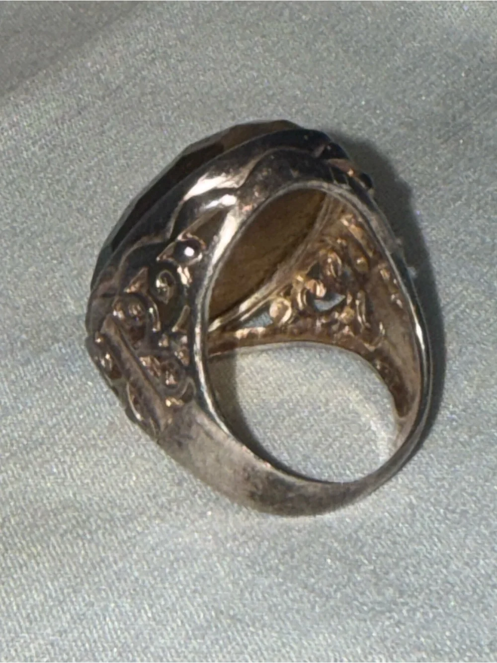 Signed JW Vintage 925 Sterling Silver Smoky Quartz Large Oval Cocktail Ring Sz9